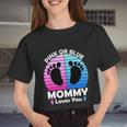 Pregnancy Announcet Mom 2021 Pink Or Blue Mommy Loves You Cool Women Cropped T-shirt