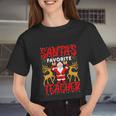 Santa's Favorite Teacher Xmas Deer Santa Claus Teacher Women Cropped T-shirt