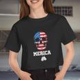 Skull Merica Patriotic American Flag 4Th Of July Women Cropped T-shirt