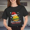 Ugly Christmas Sweater Burger Happy Holidays With Cheese V16 Women Cropped T-shirt