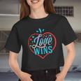 Womens Love Wins Gay Lesbian Rainbow Line Support Lgbt Pride Women Cropped T-shirt