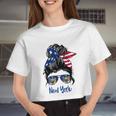 New York Girl New York Flag State Girlfriend Messy Bun Women Cropped T-shirt