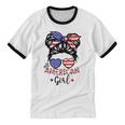 All American Girls 4Th Of July Messy Bun Girl Kids Cotton Ringer T-Shirt