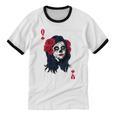 Halloween Sugar Skull With Red Floral Halloween By Mesa Cute Cotton Ringer T-Shirt