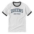 Queens New York Ny Vintage Varsity Sports Navy Cotton Ringer T-Shirt