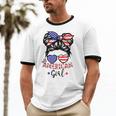 All American Girls 4Th Of July Messy Bun Girl Kids Cotton Ringer T-Shirt