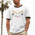 Cute Christmas Reindeer Red Nose Girls HolidayCotton Ringer T-Shirt