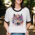 Birthday Wolf Portrait Party Wolves Lover Cute Girls Themed Cotton Ringer T-Shirt