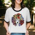 Black Queen Lady Curly Natural Afro African Black Hair Cotton Ringer T-Shirt