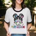 First Day Of School Hello 4Th Grade Girls Messy Bun Cotton Ringer T-Shirt