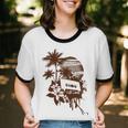 Summer Party Brown Palm Trees Flower Cassette Cotton Ringer T-Shirt