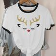 Cute Christmas Reindeer Red Nose Girls HolidayCotton Ringer T-Shirt