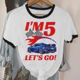 Kids 5 Year Old 5Th Racing Racecar Birthday Party Boys Girls Cotton Ringer T-Shirt