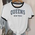 Queens New York Ny Vintage Varsity Sports Navy Cotton Ringer T-Shirt