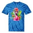 Pink Flamingo Party Tropical Bird With Sunglasses Vacation Tie-Dye T-shirts Blue Tie-Dye