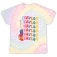 Girl Retro Taylor First Name Personalized Groovy 80'S Pink Tie-Dye T-shirts Rainbow Tie-Dye