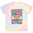 Retro American Girl 4Th Of July Smile Checkered Girls Tie-Dye T-shirts Rainbow Tie-Dye