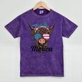 4Th Of July Highland Cow American Western Girls Mineral Wash Tshirts Mineral Purple