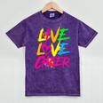 Happy Live Love Cheer Cute Girls Cheerleader Mineral Wash Tshirts Mineral Purple