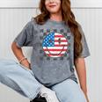 Happy 4Th Of July Groovy Smile Face Red White Blue Usa Flag Mineral Wash Tshirts Mineral Gray