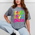Happy Live Love Cheer Cute Girls Cheerleader Mineral Wash Tshirts Mineral Gray