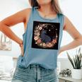 Cat Moon Floral Flowers Graphic Comfort Colors Tank Top Blue Jean