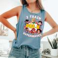 I Train Pre-K Superheroes Back To School Teacher Comfort Colors Tank Top Blue Jean