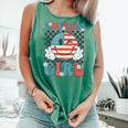 Retro American Girl 4Th Of July Smile Checkered Girls Comfort Colors Tank Top Light Green