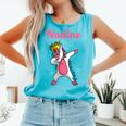 Nadine Name Personalized Birthday Dabbing Unicorn Queen Comfort Colors Tank Top Lagoon