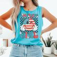 Retro American Girl 4Th Of July Smile Checkered Girls Comfort Colors Tank Top Lagoon