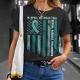 In April We Wear Teal Sexual Assault Awareness American Flag T-Shirt Gifts for Her