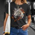 Arte De Tigre Otoño Hojas Zoo Animal Tigre Camiseta unisex Regalos para ella