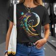 Astronaut Surfing Through Space Universe Galaxy Planets Moon T-Shirt Gifts for Her