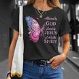 Blessed By God Loved By Jesus Pink Butterfly T-Shirt Gifts for Her