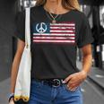 Distressed American Usa Flag With Peace Sign T-Shirt Gifts for Her