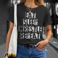 Vintage Wrestler Wrestling Eat Sleep Wrestle Repeat T-Shirt Gifts for Her