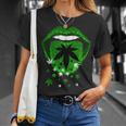 Green Sexy Lips Biting Cool Cannabis Marijuana Weed Pot Leaf T-Shirt Gifts for Her