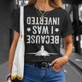 Because I Was Inverted Airplane Jet Fighter Cross Navy T-Shirt Gifts for Her