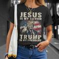 Jesus Is My Savior Trump Is My President 2024 American Flag T-Shirt Gifts for Her