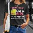I Know I Play Like A Girl Try To Keep Up Cute Tennis T-Shirt Gifts for Her