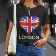 I Love London Distressed Union Jack Heart T-Shirt Gifts for Her