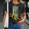 A Man Walks Cyberpunk City Japanese Text Futuristic Costume T-Shirt Gifts for Her