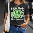 Mental Health Awareness Smile Face Checkered Green Ribbon T-Shirt Gifts for Her