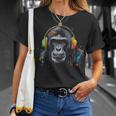 Mono Animal Música Arte Auriculares Colorido Animal Mono Camiseta unisex Regalos para ella