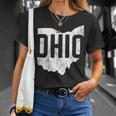 Ohio Pride Distressed Retro Look State Silhoutte T-Shirt Gifts for Her