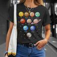 Planetas Del Sistema Solar Espacio Solar Divertido Profesor De Ciencias Para Niños Camiseta unisex Regalos para ella