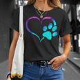Purple Cyan Turquoise Dog Paw Print Heart For Dogs Lover T-Shirt Gifts for Her