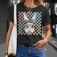 Retro Checkered Bunny Rabbit Face Bubblegum Happy Easter T-Shirt Gifts for Her
