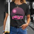 Retro Sonnenuntergang & Sportwagen Grafik T-Shirt, Stilvoller Print Geschenke für Sie