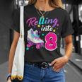 Rollin' Into 8 Roller Skating Rink 8Th Birthday Party Girls T-Shirt Gifts for Her